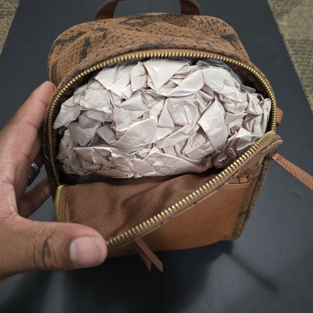NEW Brown Snakeskin Mini Backpack Purse Animal Print Travel Festival Bag - Picture 3 of 6